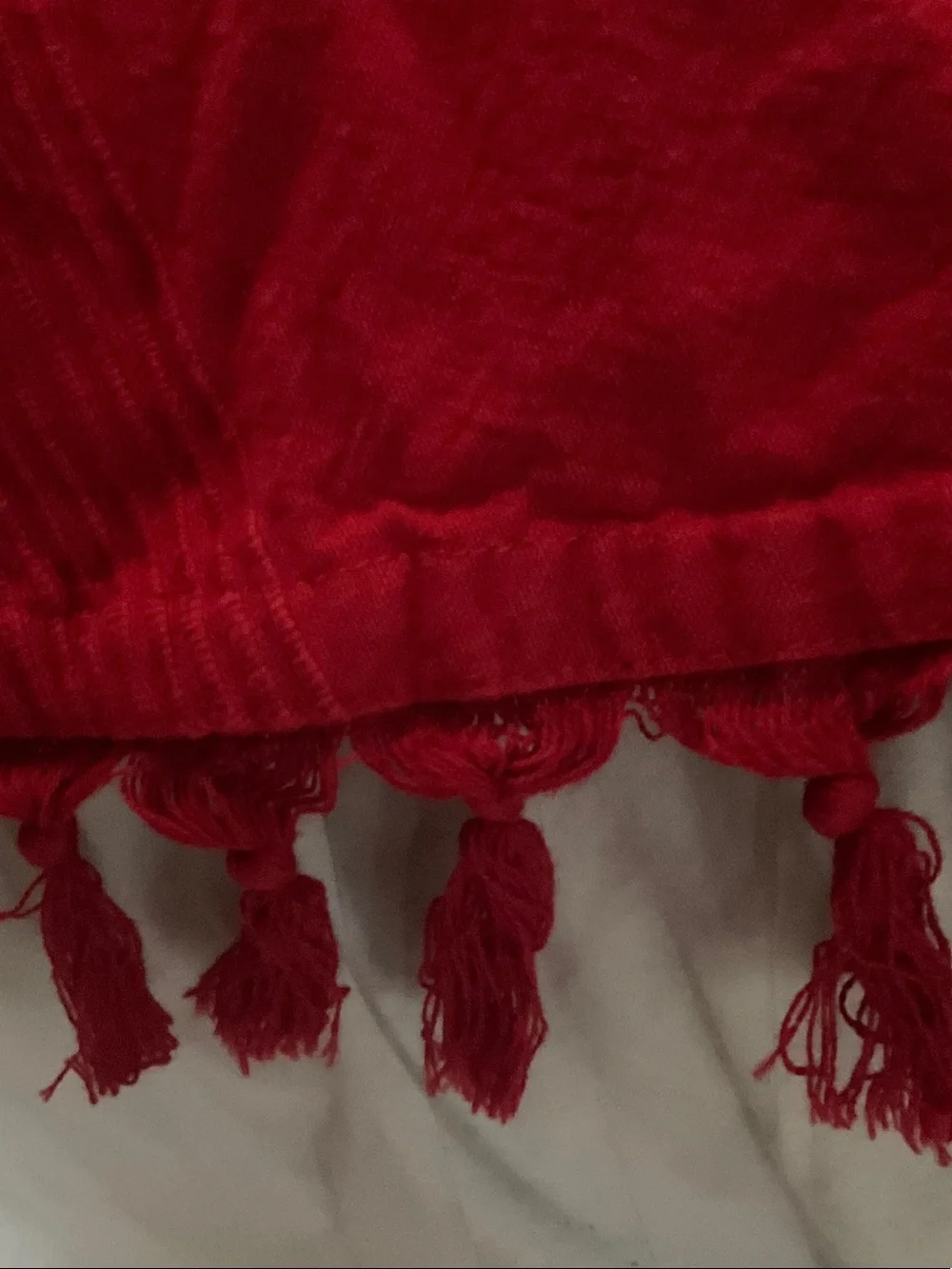 Red Textured round tablecloth with Fringe
